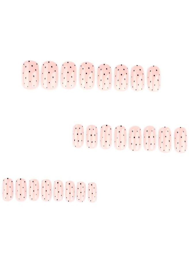 Foccna Extra Short Press on Nails Square Fake Nails Polka Dots Glossy Short Round Nails, Salon Quality Artificial Nails for Women 24pcs - Image 2